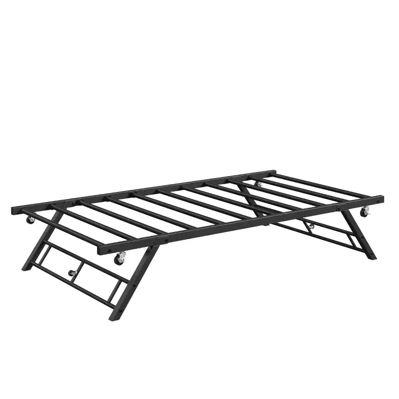 Full-Over-Full Bunk Bed with Pop-Up Trundle, Solid Wood Frame, Safety Guardrail & Ladder, No Box Spring Needed