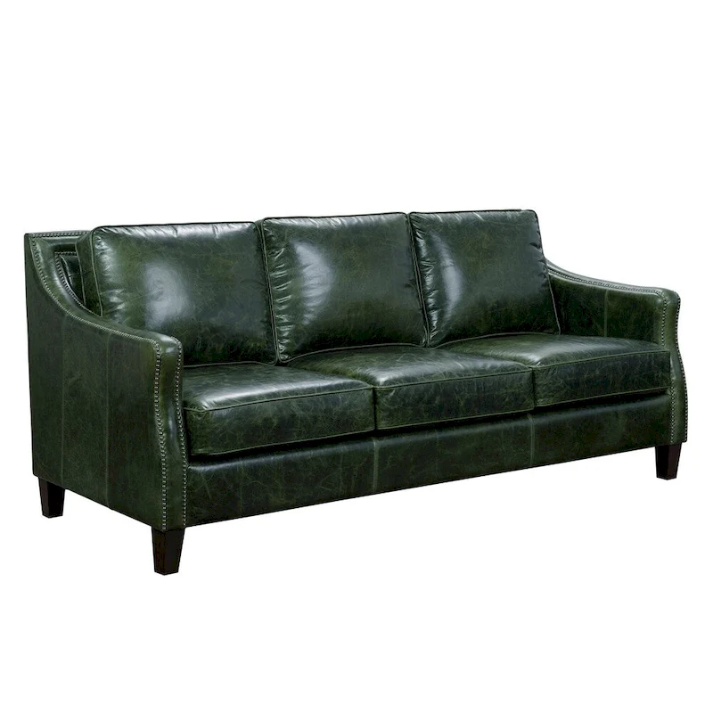 Essex Distressed Green Top Grain Leather Sofa and Chair Set