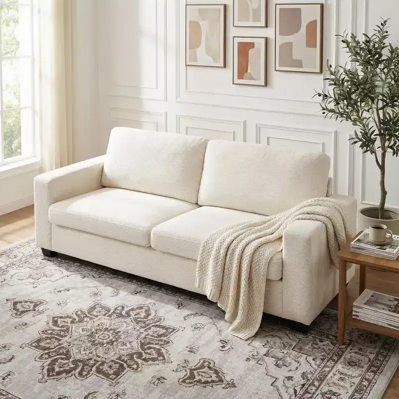 84 Upholstered Apartment Sofa, Modern 2-Seater Corduroy Couch with Wide Arms and Supportive Cushions for Living Room