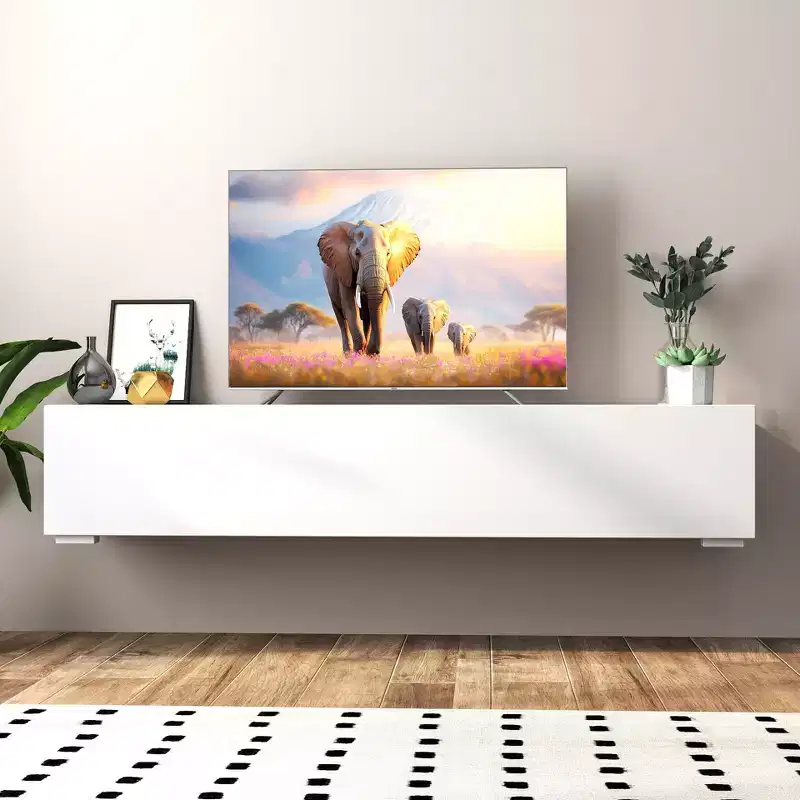 63-inch Modern Entertainment Center with Drop-Down Cabinet Doors, Media Cabinet with Storage, Suitable for Living Room, White