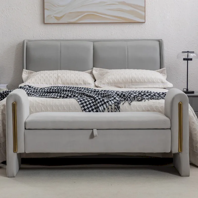 Velvet Storage Bench with Metal Trim