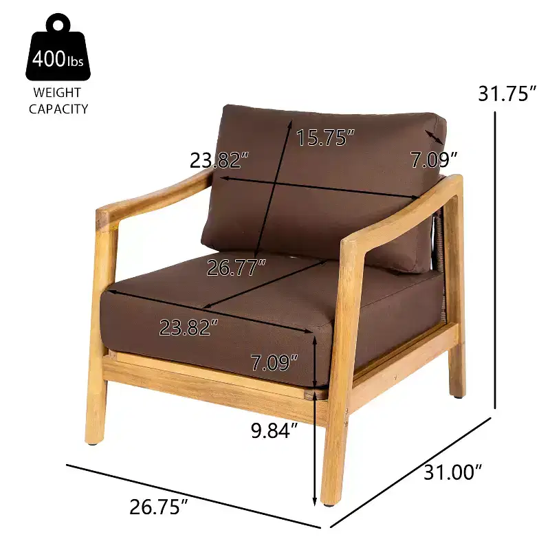 Christopher Knight Home Ritu Modern Acacia Wood Patio Club Chair with Rope Back Detail and Cushion