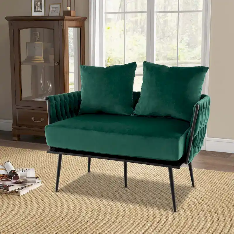Costway Modern Loveseat Sofa Upholstered Dutch Velvet Couch with Woven - See Details