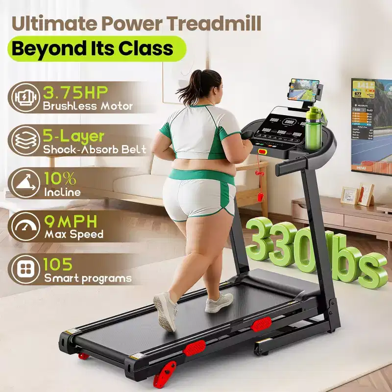 3.75HP Foldable Treadmill Incline 10MPH Max Speed,320lb Capacity Portable Treadmill for Home Walking Jogging,105 Program,Smart APP,Exercise Treadmill