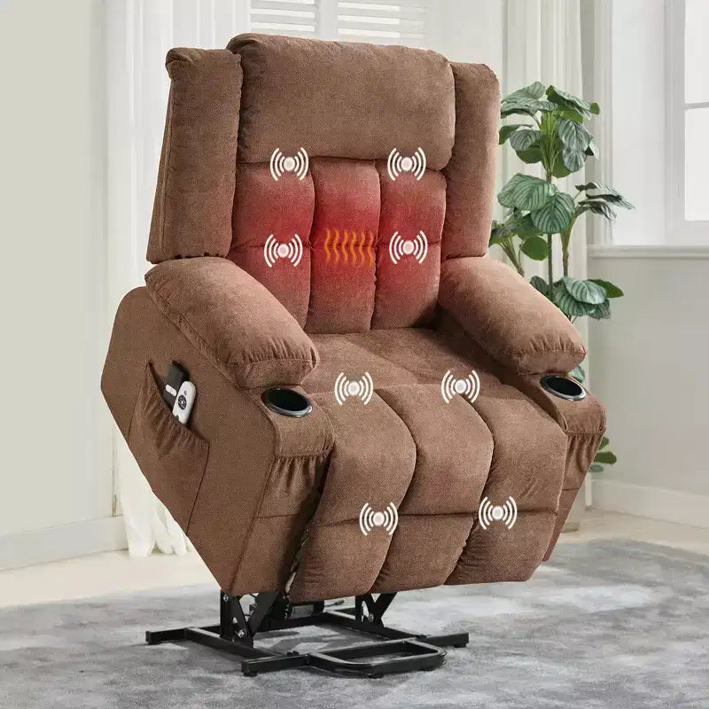 Large Recliner Chair, Manual Reclining Sofa with Massage and Heat, Comfy Sofa Chair with 3 Positions, 2 Side Pockets, 2 Front Pockets and 2 Cup Holder
