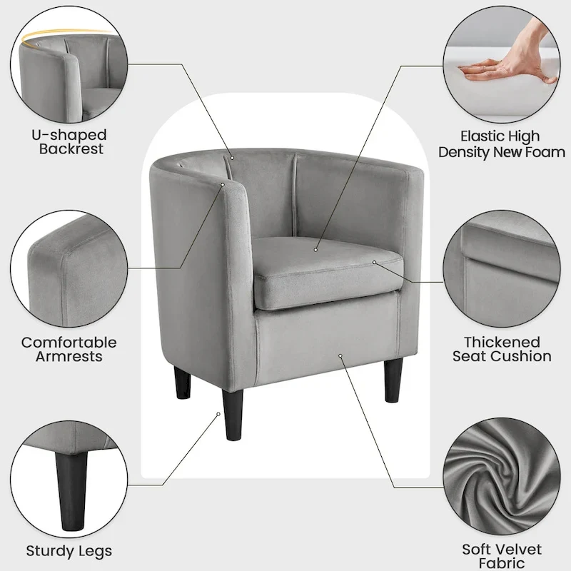 Yaheetech Modern Barrel-shaped Chair Upholstered Velvet Club Chair