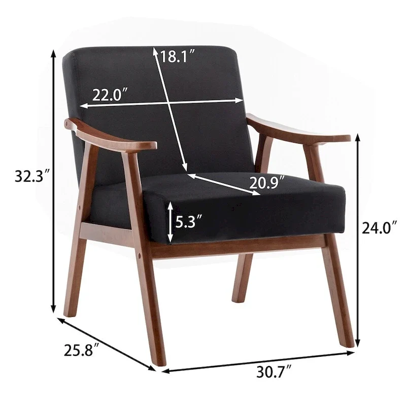 Mid-Century Modern Chair,Living Room Chair with Solid Wood Frame