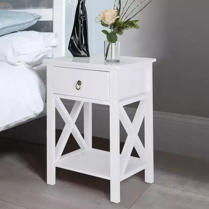 Bonnlo White Nightstand, Small Nightstand with Drawer & Shelf