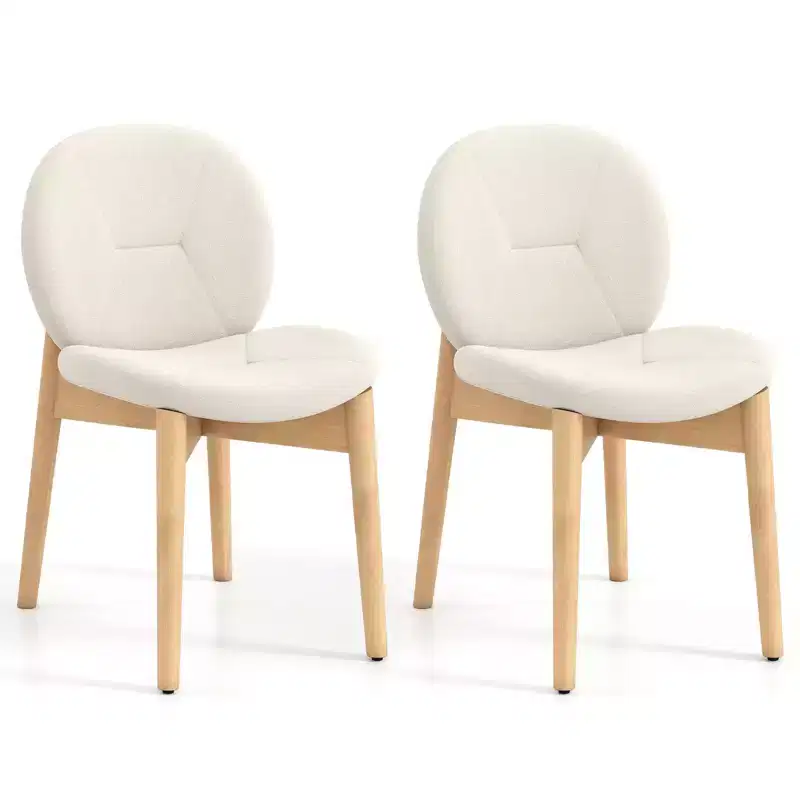 Costway 2PCS Wooden Dining Chairs Soft Boucle Upholstered Kitchen Chairs w/ Curved Seat