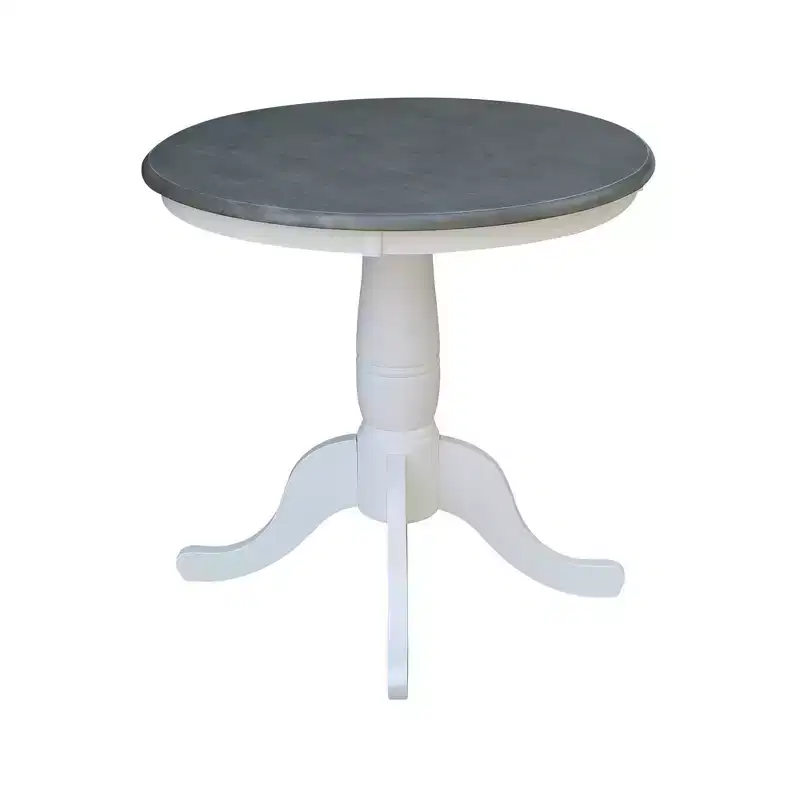 29" Dining Height Ronin Round Pedestal Table White/Heather Gray - International Concepts: Solid Wood, Small Space