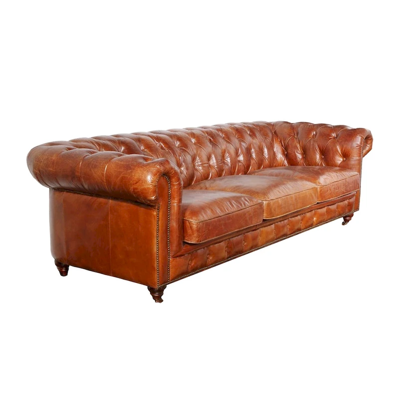Pasargad Home Paris Club Genuine Leather Chester Bay Tufted Sofa/Chair