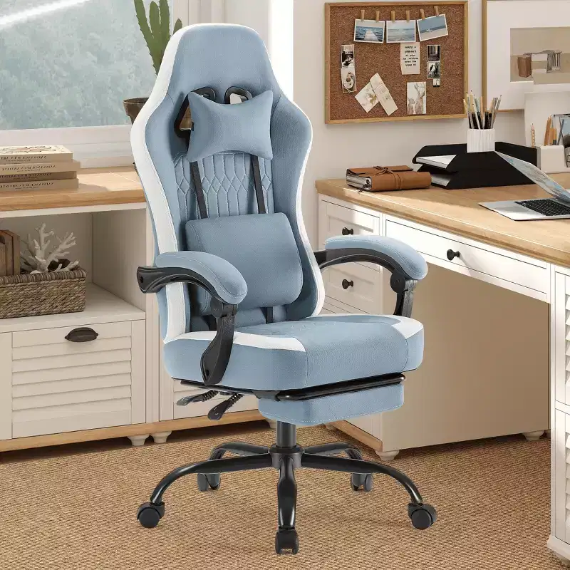 Computer Gaming Chair with Lumbar Support Adjustable Height 360 Rotating Wheels Armrests and Headrests Included