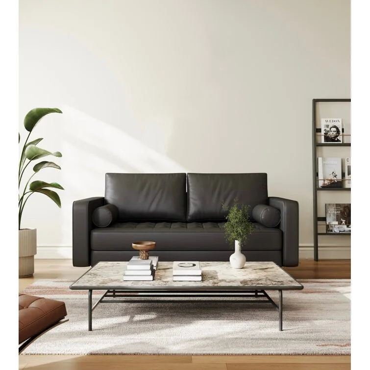 Stateside Mid-Century Square Arm Leather Covered Loveseat Sofa 59