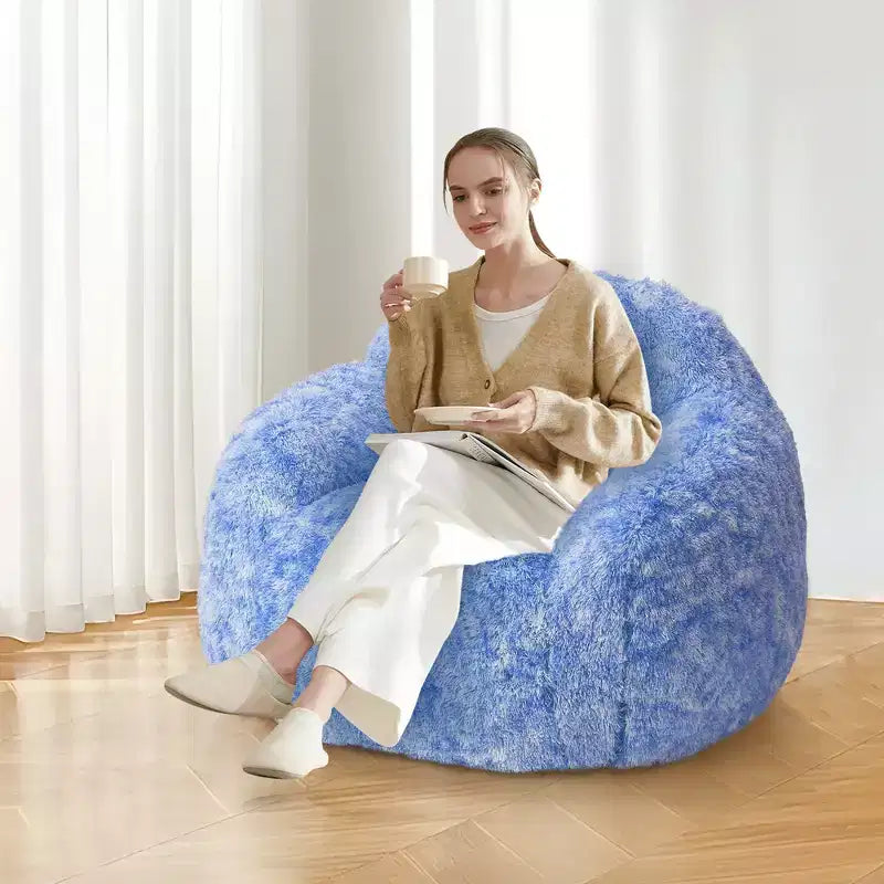 Adult Faux Fur Bean Bag Chair with Armrests - High-Density Foam Floor Sofa