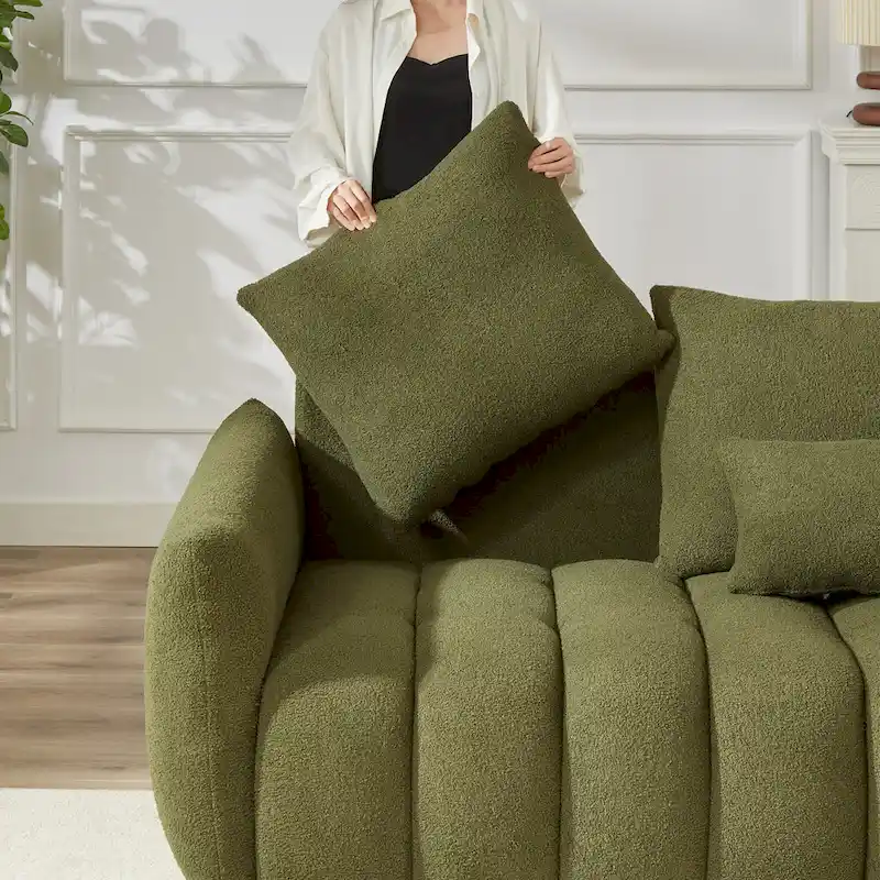 2-Pieces 6-Seat Teddy Fabric Sectional Sofa Set (3+3) with Wooden Frame & 6 Pillows