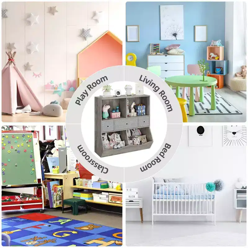 3-Tier Toy Storage Organizer with Drawers & 4 Cubbies - Freestanding Kids Bookcase for Playroom, Nursery, Kindergarten