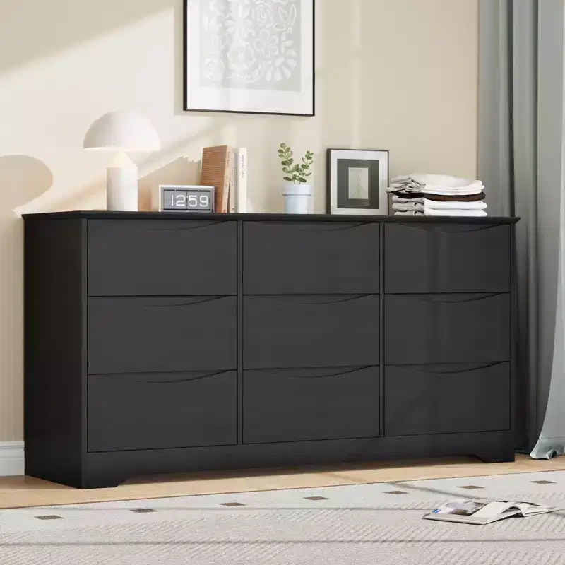 59-Inch Wide 9-Drawer Wooden Dresser with Hidden Handles & Wide Top – Modern Storage Chest