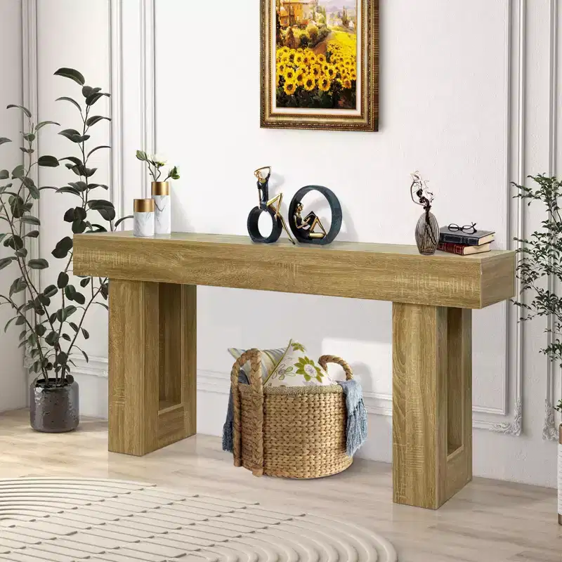 Solid Wood Console Table for Entryway, 63 Farmhouse Entryway Sofa Table Behind Couch, Rectangular Accent Tables for Living Room Hallway, Foyer