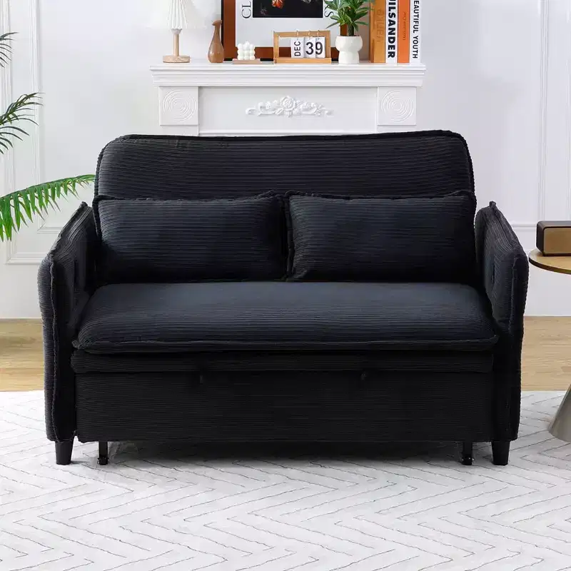 Black Letter Striped Fabric Loveseat Sofa Bed
