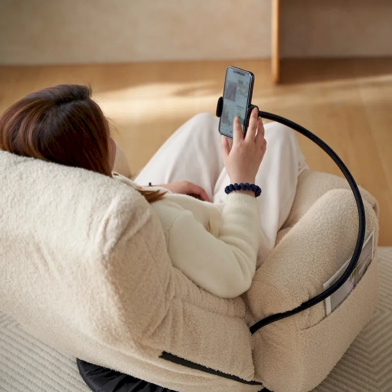 Upholstered 360 Swivel Manual Leisure Recliner with Mobile Phone Holder, Adjustable Headrest and Backrest