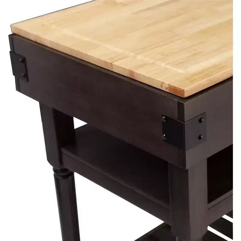 Kitchen Island with Butcher Block Top, Smoked Ash/Natural