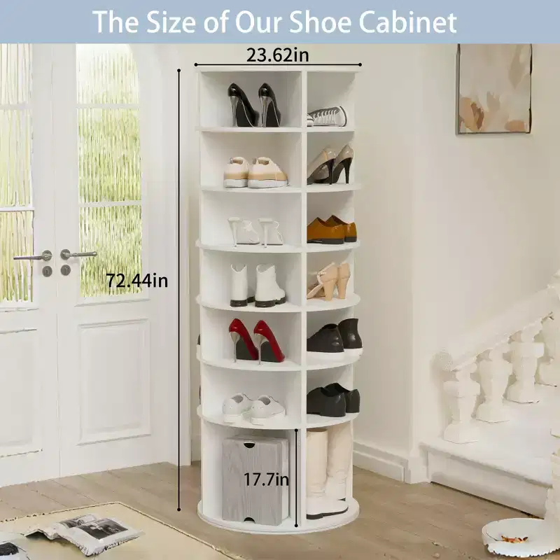 7-Tier 360° Rotating Freestanding Shoe Rack Tower with Storage Tray