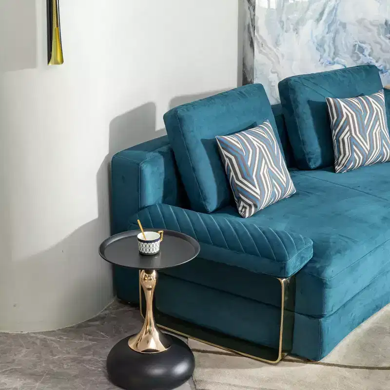 Modern Space-Saving Round Side Table with Metal Tabletop & Frame, Accent Couch Table