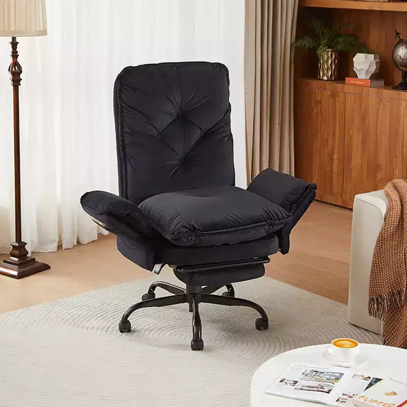 Office Chair with Footrest and Flip-Up Arms, Ergonomic High Back Criss Cross Chair with Side Pockets, Leather Cross Legged Chair with Wheels