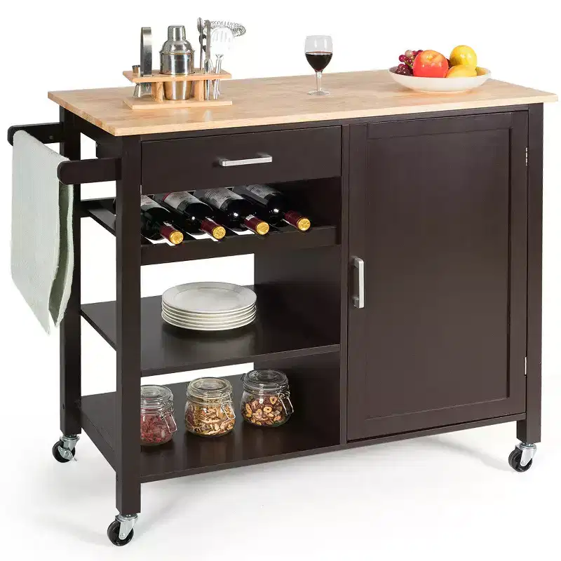 4-Tier Wood Kitchen Island Trolley Cart Storage Cabinet with Rack and Drawer