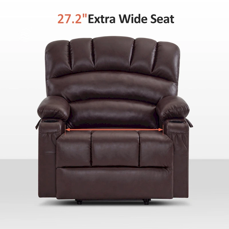 MCombo Power Lift Recliner Chair Sofa with Massage and Heat, Faux Leather R7096 (Medium-Wide)