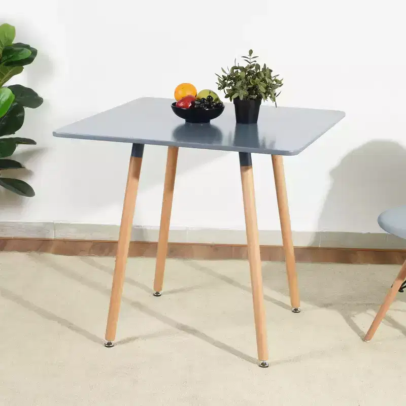 FurnitureR 31.5 Inch Square Dining Table, Modern Mid-Century Dining Table with Wooden Legs, Small Kitchen Table for 2-4 People, Grey & Natural Wood