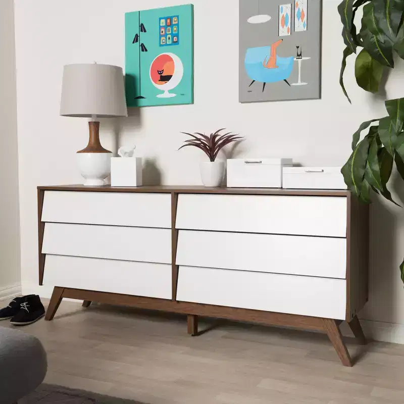 Hildon Mid-Century Modern Wood 6 Drawer Storage Dresser Brown