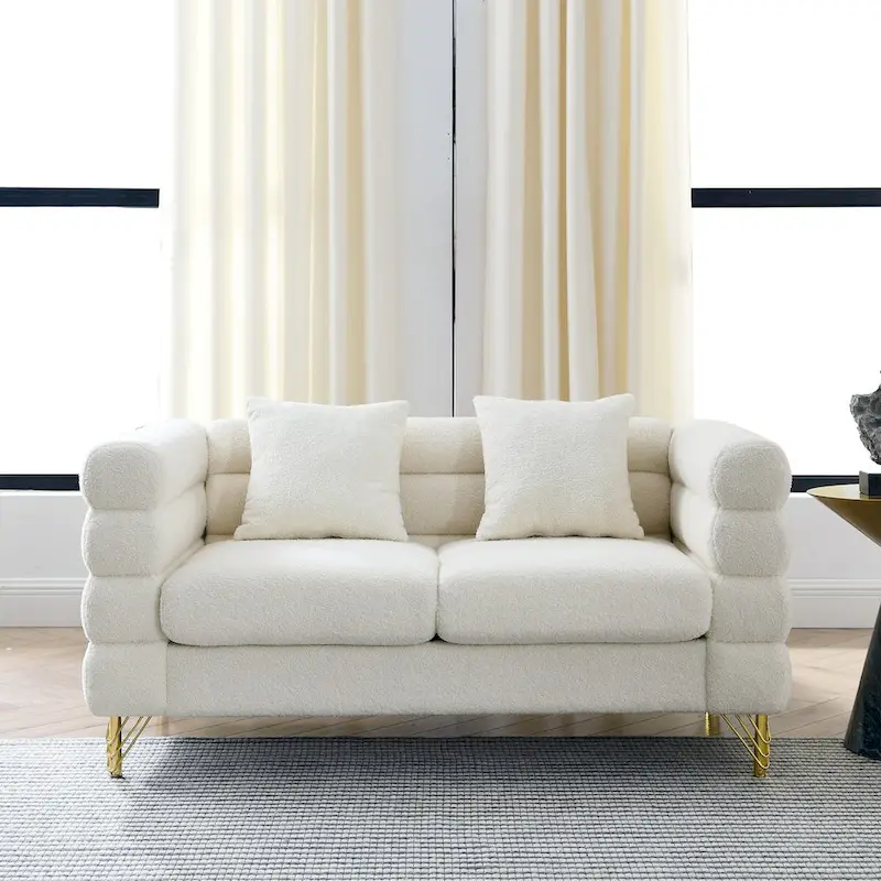 Ouyessir Teddy Fabric Modern Sectional Sofa Sets L-Shape/2/3/4 Seater Sofa Couch with Pillows