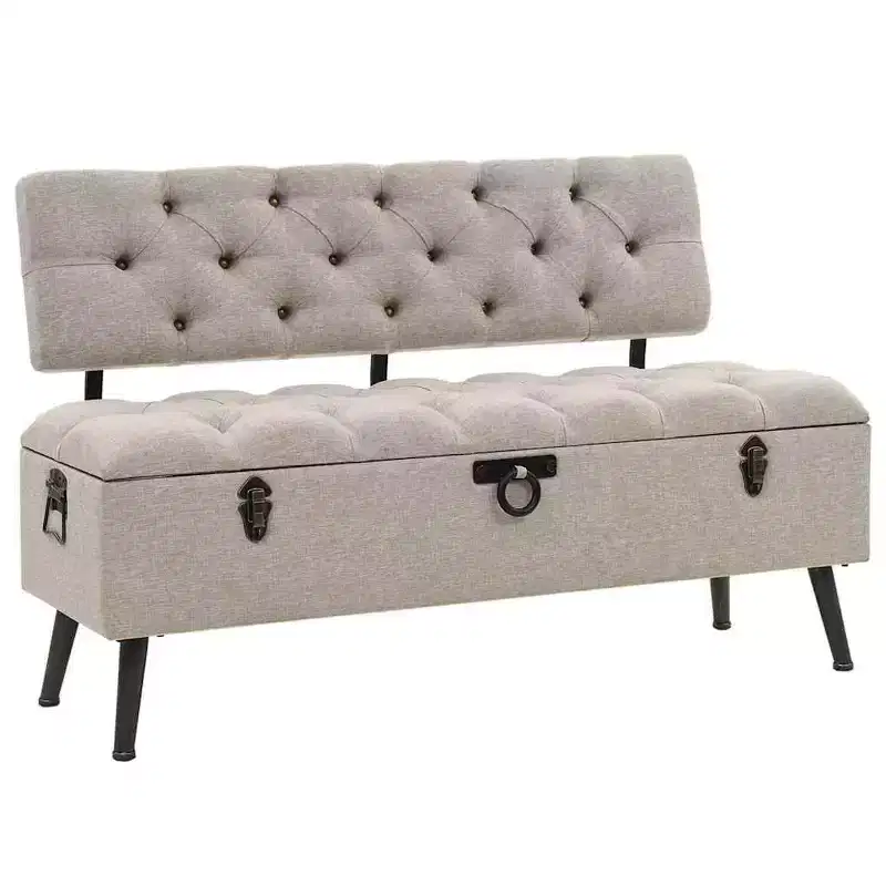 vidaXL Storage Bench Cream Engineered wood 43.3 inches Storage Bench