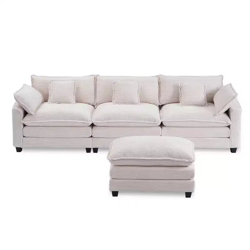 EHMKNP Chenille 3-Seat Sectional Sofa  Modular Deep Seat Sleeper Couch with Ottoman & Side Pocket