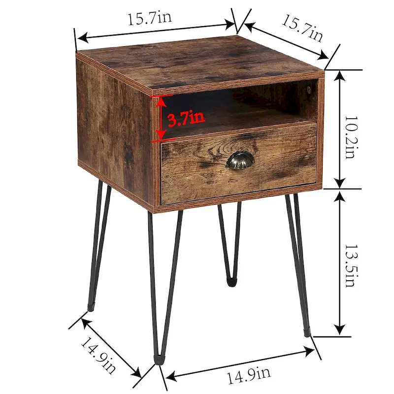 Modern Mid Century 1-Drawer Hairpin Nightstands, Brown/Blue/Black/Yellow, Four Options