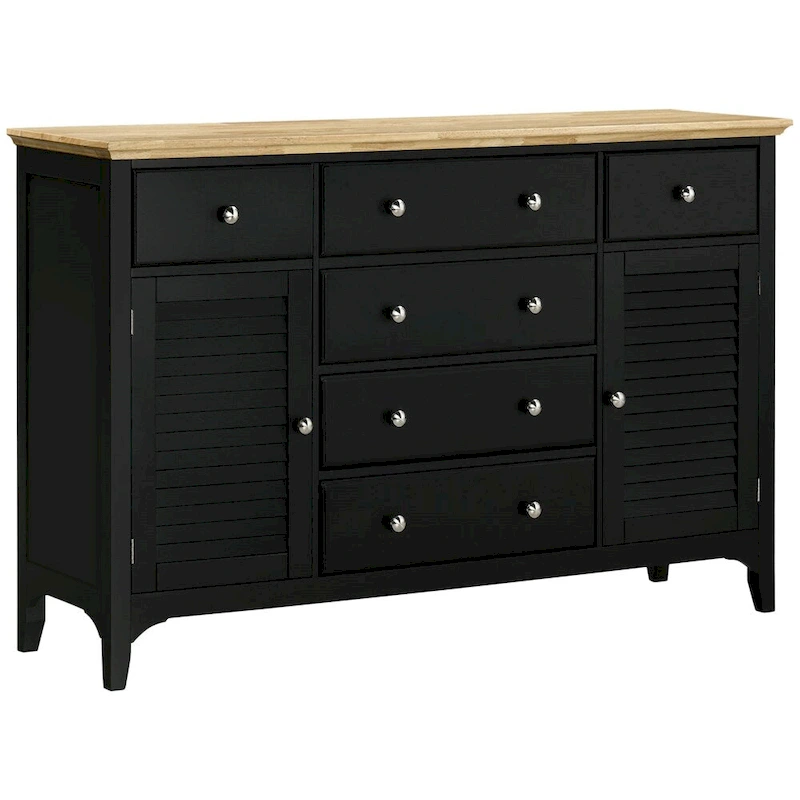 Wood Sideboard Buffet Cabinet with Drawers and Adjustable Shelves