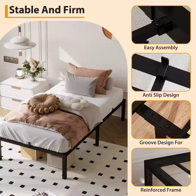 Bed Frame without Headboard, Metal Platform Bed Frame with 12.8 Under Bed Storage, Metal Slats Support, No Box Spring Needed