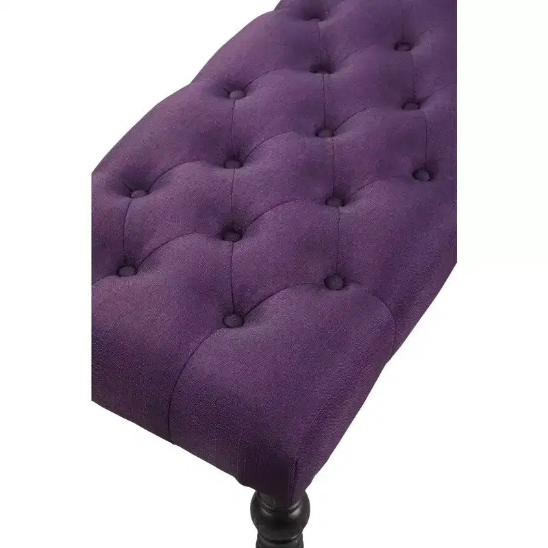 Fabric Tufted Dining Bench with Turned Legs, Solid Wood Frame, Purple, 48