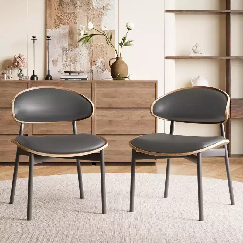 Luck Live Mid-Century Modern dining chair 2 piece set, faux leather kitchen dining chairs