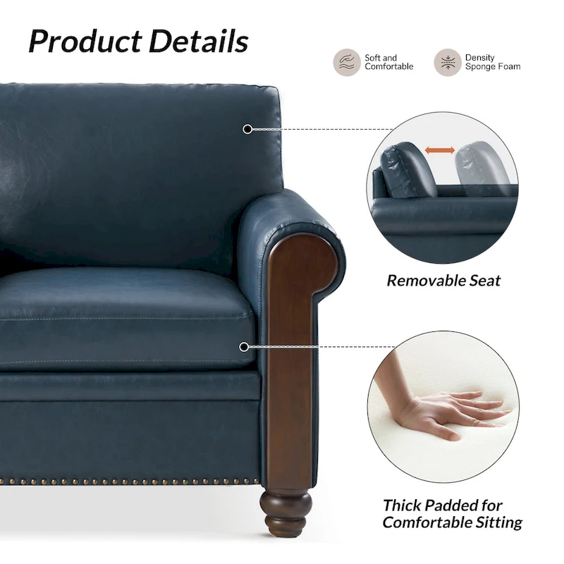 Hedda Transitional 59Wide Leather Sofa with Solid Wood Legs by HULALA HOME