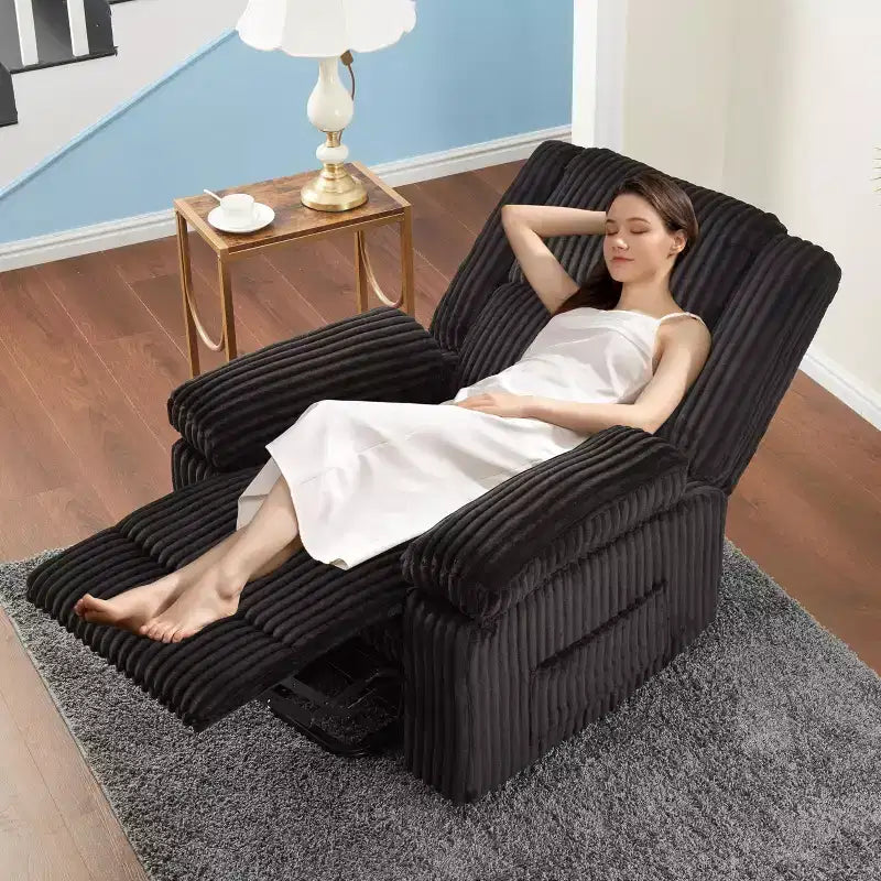 Corduroy Recliner Chair, Manual Recliner Sofa with Handle, Pillow Top Arms, Thick Padding, Side Pocket, 400Lbs Capacity, Adjustable Recliner