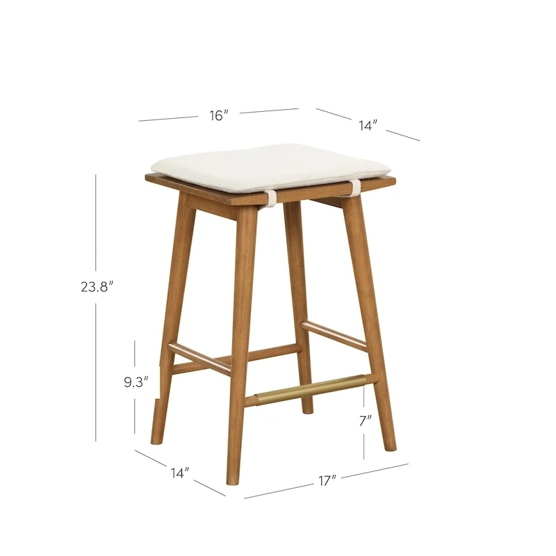Boucle Upholstered Backless Counter Height Barstool with Cushion, Metal Legs, Modern Style