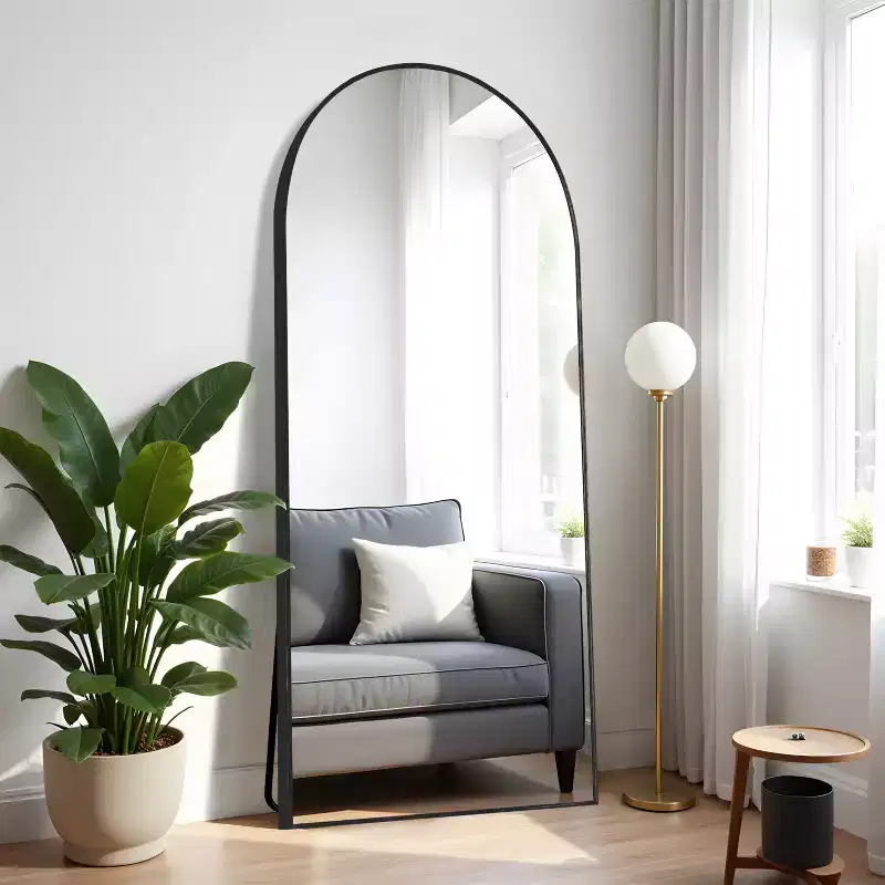 71x31 Arch Metal Full Length Mirror Floor Mirror in Black