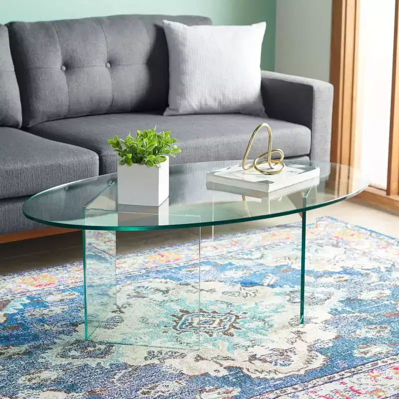 Tempered Glass Coffee Table with Geometric Metal Frame