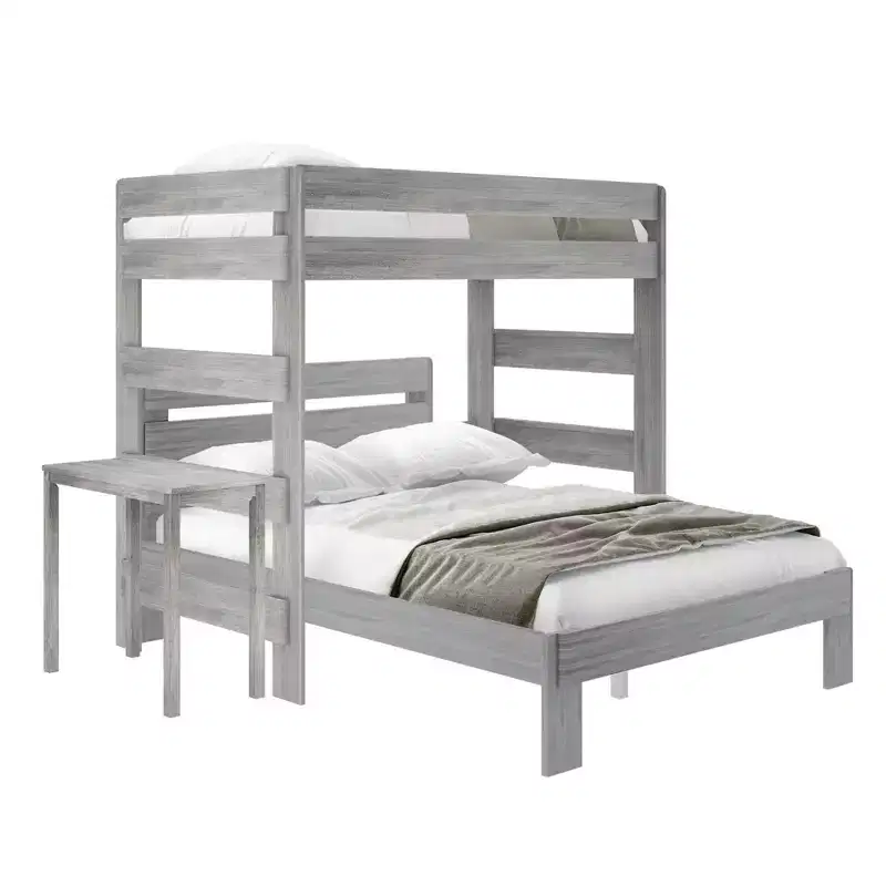 Solid Wood Farmhouse Twin over Queen L-Shaped Bunk Bed with Desk 400 lbs Capacity
