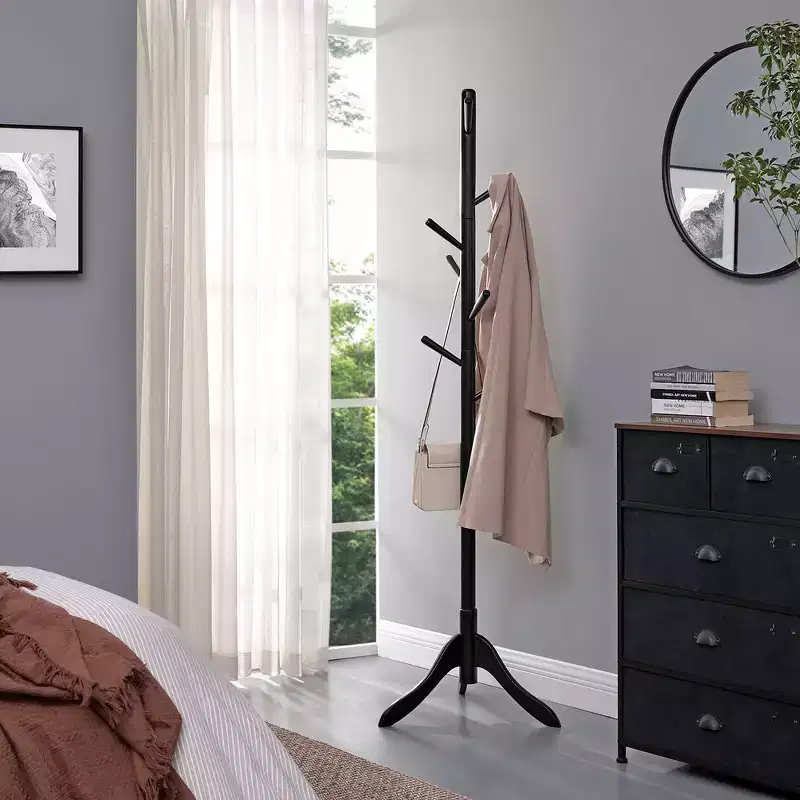 VASAGLE Solid Wood Coat Rack Free Standing with 8 Hooks