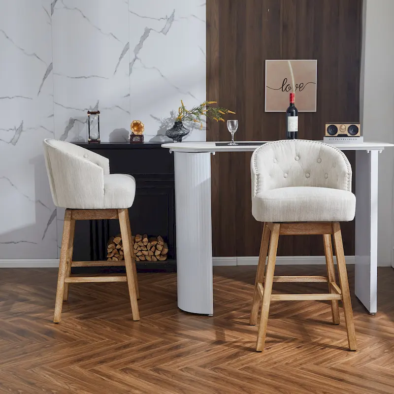 Roomfitters 33.25 Swivel Upholstered Counter Stools, Set of 2 Armless Bar Chairs with Rubberwood Frame and Footrest