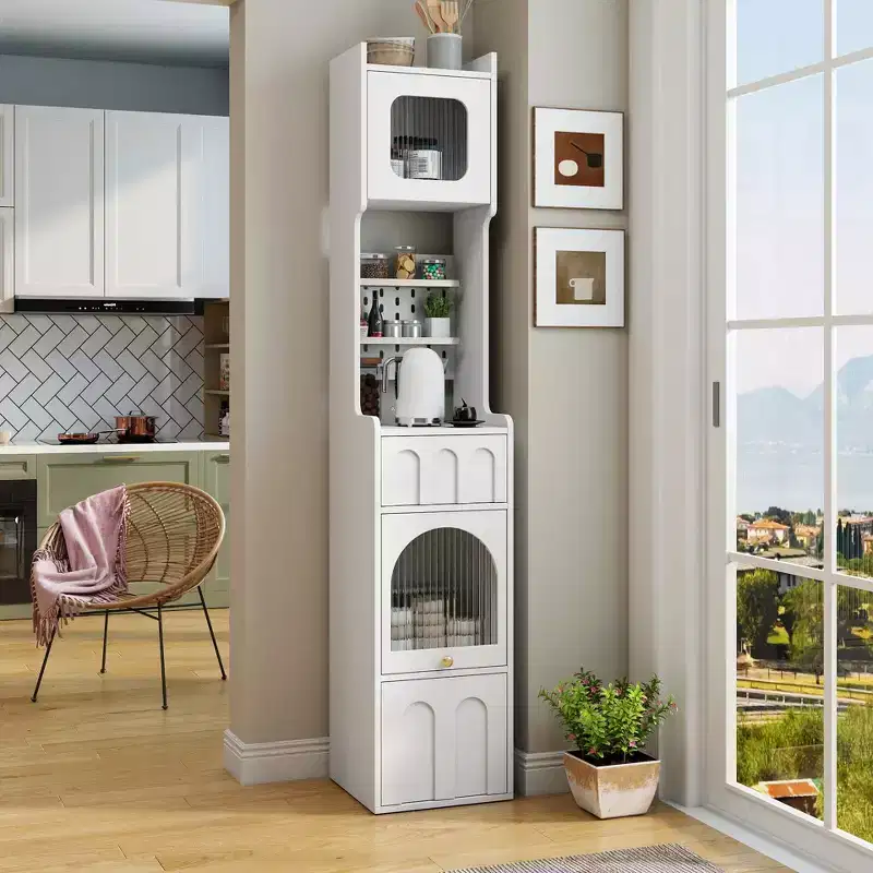 Particle Board & MDF Tall Narrow Storage Cabinet 71''H 1 Door & 2 Drawers