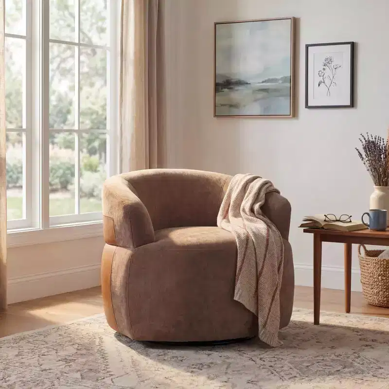 Suroi Modern Swivel Accent Chair with Wood Frame and Metal Legs